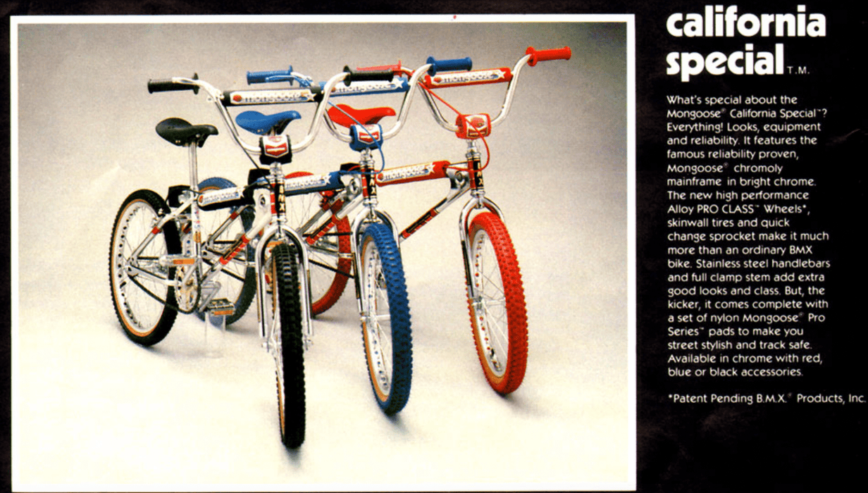 Mongoose Old School BMX Chrome / Blue Mongoose 1982 California Special Bike with Motomag Wheels Chrome
