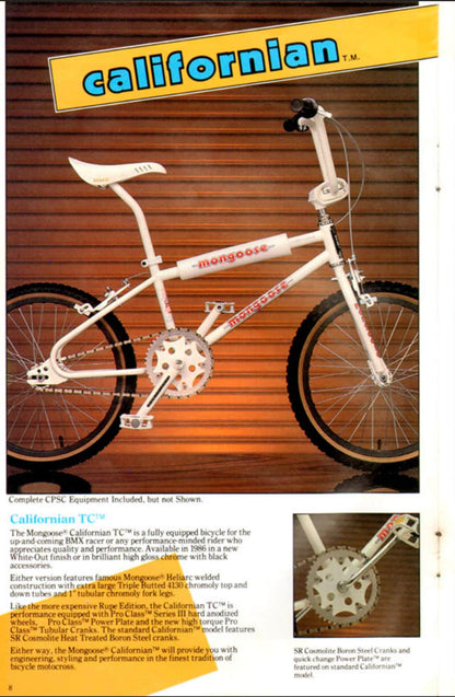 Mongoose Old School BMX Bikes White Mongoose 1986 Californian TC Bike White