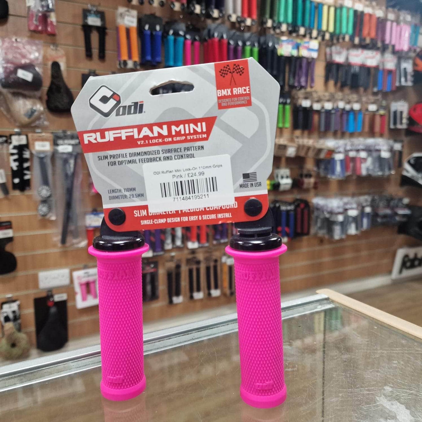 ODI BMX Racing Pink ODI Ruffian Mini Lock-On 110mm Grips