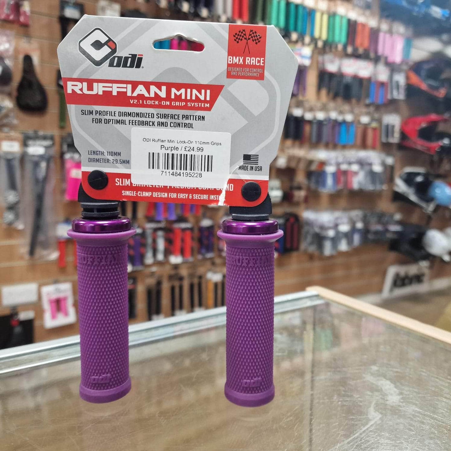 ODI BMX Racing Purple ODI Ruffian Mini Lock-On 110mm Grips