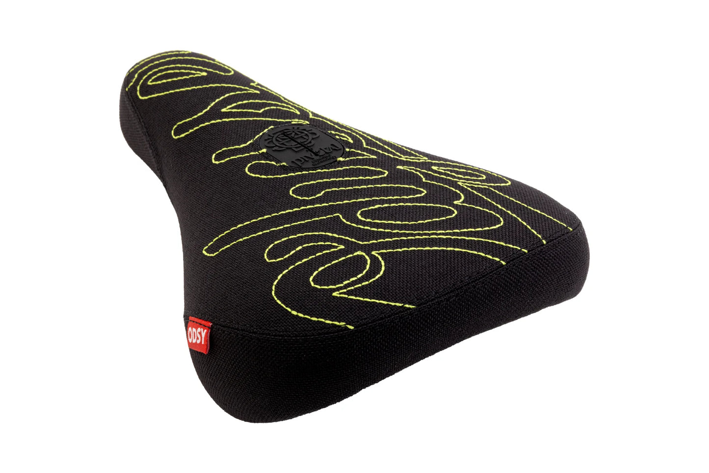 Odyssey BMX Parts Odyssey Big Stitch Pivotal Seat Black Denim w/ Fluorescent Yellow Embroidery