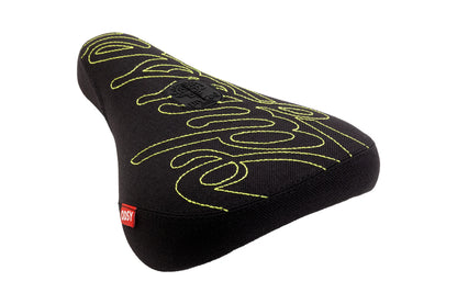 Odyssey BMX Parts Odyssey Big Stitch Pivotal Seat Black Denim w/ Fluorescent Yellow Embroidery