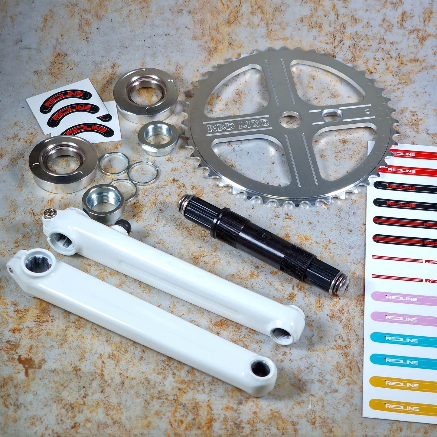 Redline Vintage Old School BMX 180mm Redline Vintage 401 Single Pinch Flight Cranks with Techmatik BB White