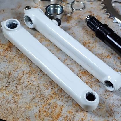 Redline Vintage Old School BMX 180mm Redline Vintage 401 Single Pinch Flight Cranks with Techmatik BB White