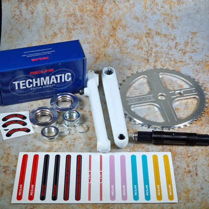 Redline Vintage Old School BMX 180mm Redline Vintage 401 Single Pinch Flight Cranks with Techmatik BB White