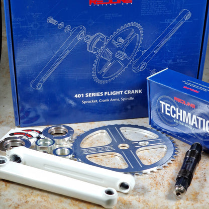 Redline Vintage Old School BMX 180mm Redline Vintage 401 Single Pinch Flight Cranks with Techmatik BB White
