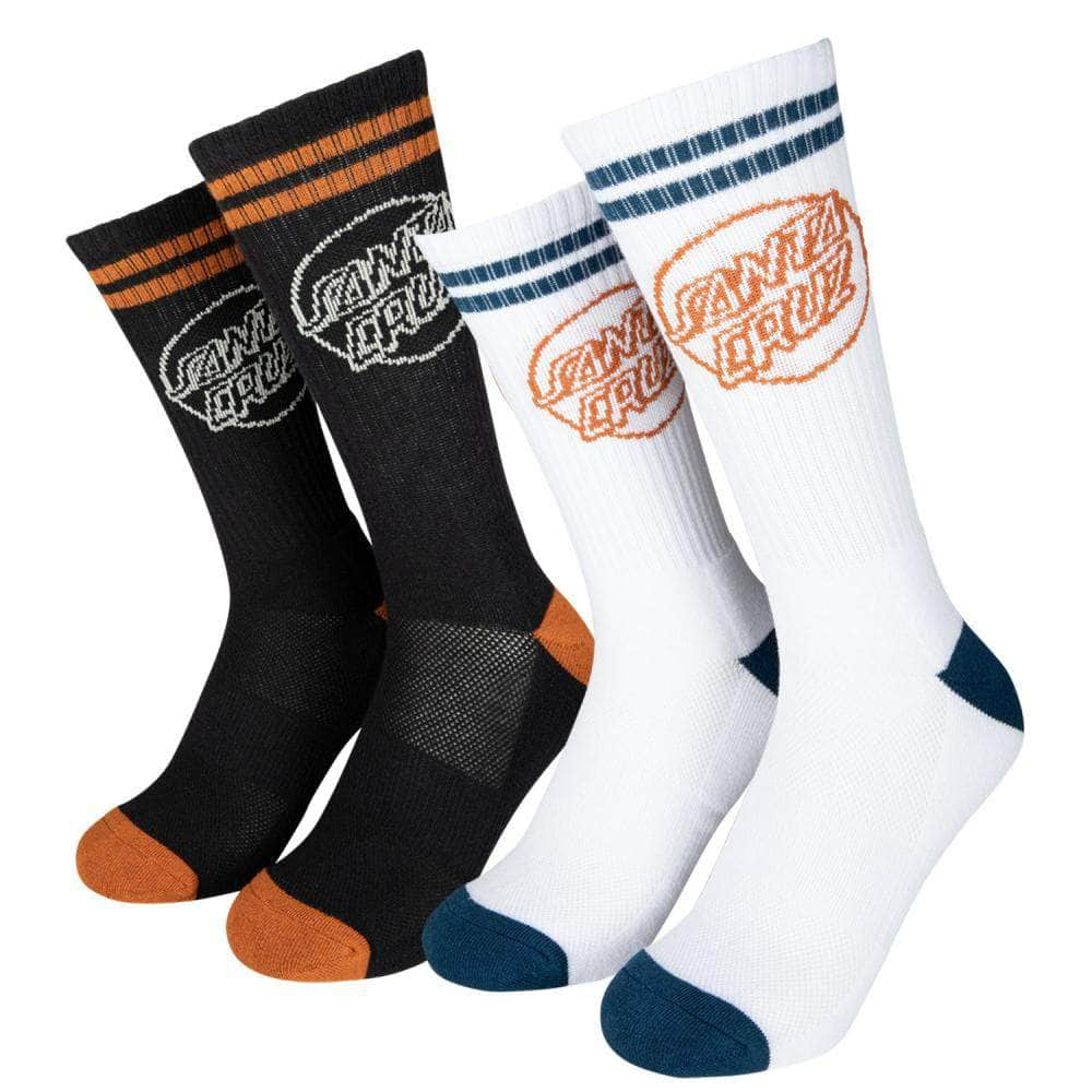 Santa Cruz Clothing & Shoes Black / UK 8-11 Santa Cruz Kick Socks 2 Pack Black & Pumpkin / White & Dark Teal