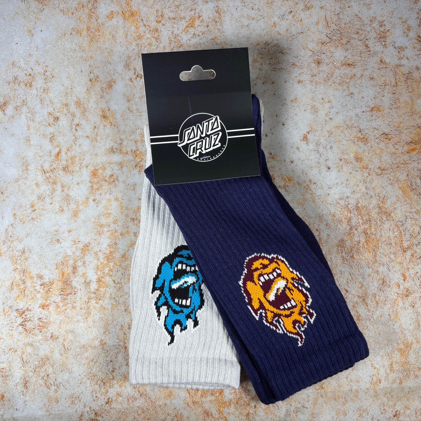 Santa Cruz Clothing & Shoes Navy & White / UK 8-11 Santa Cruz Screaming Mini Flame Socks 2 Pack