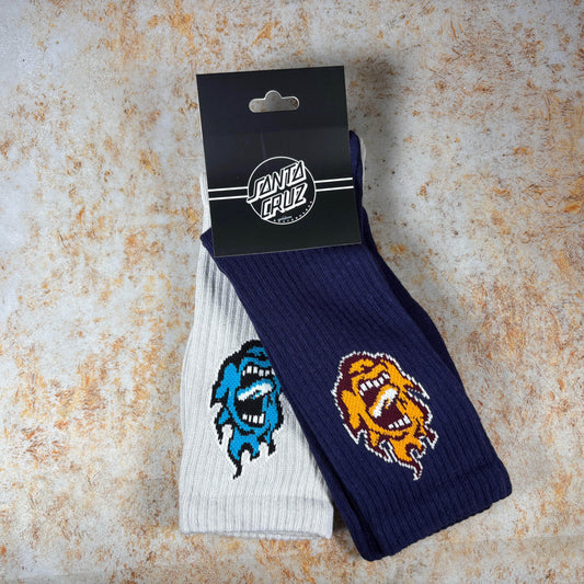 Santa Cruz Clothing & Shoes Navy & White / UK 8-11 Santa Cruz Screaming Mini Flame Socks 2 Pack