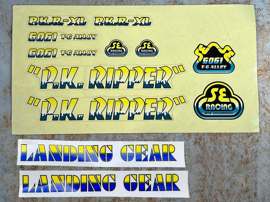 SE Racing Old School BMX Blue/Yellow Drip SE Racing PK Ripper XL Frame and Fork Stickers Blue / Yellow Drip NOS