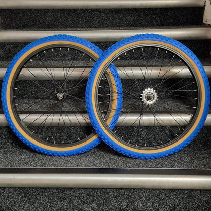 Alans BMX Old School BMX Black / Blue Sealed Bearing Old School Alloy BMX Wheelset with Kenda Tyres