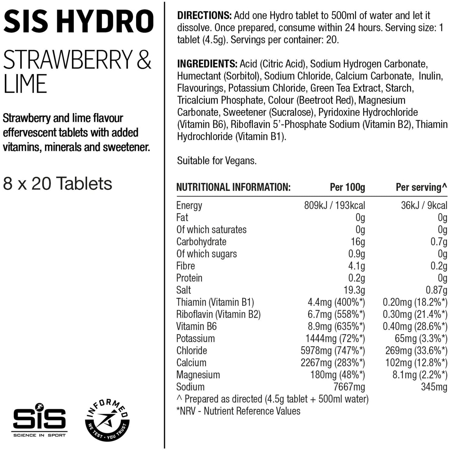 SIS BMX Racing SIS Hydro 20 Pack Hydration Tablets