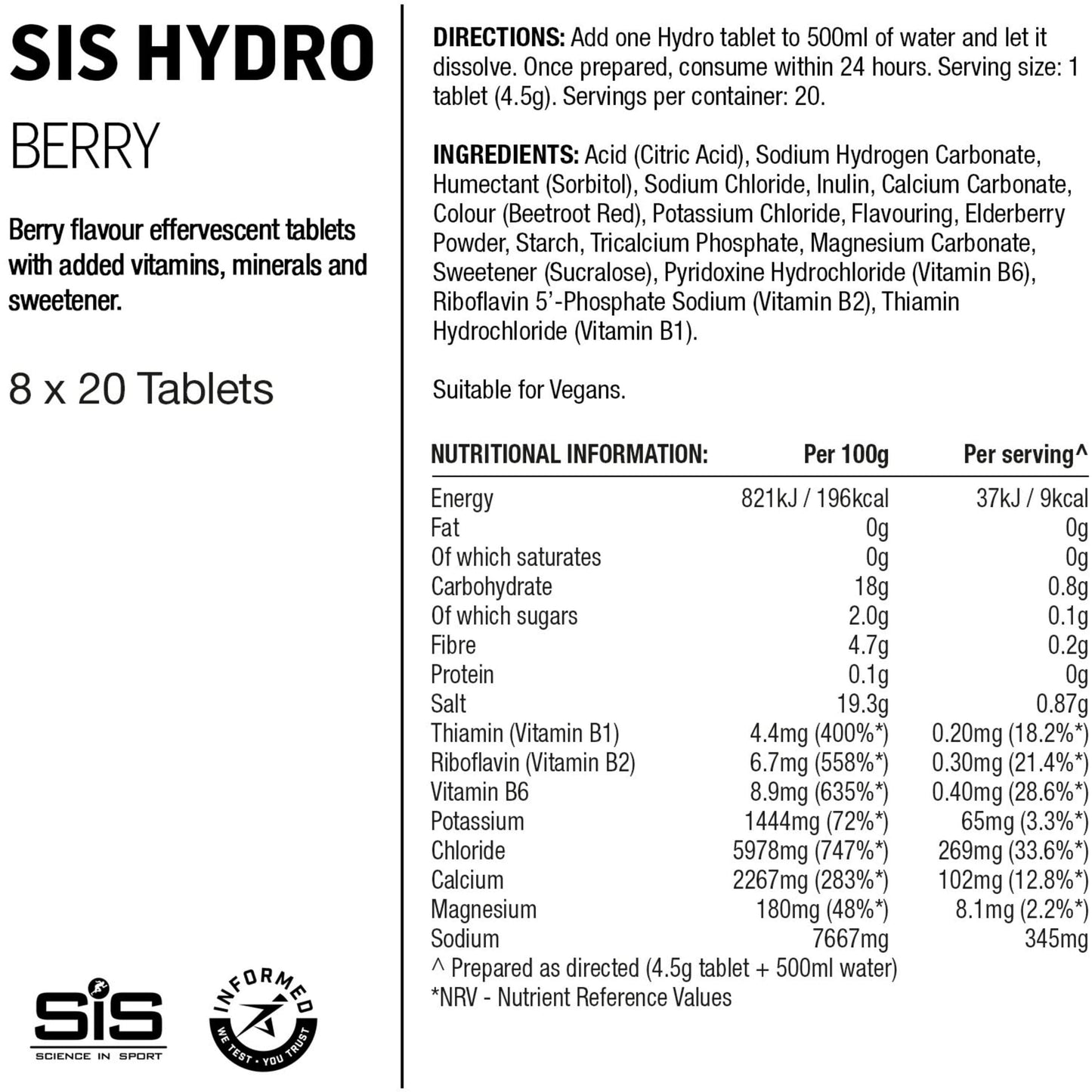SIS BMX Racing SIS Hydro 20 Pack Hydration Tablets