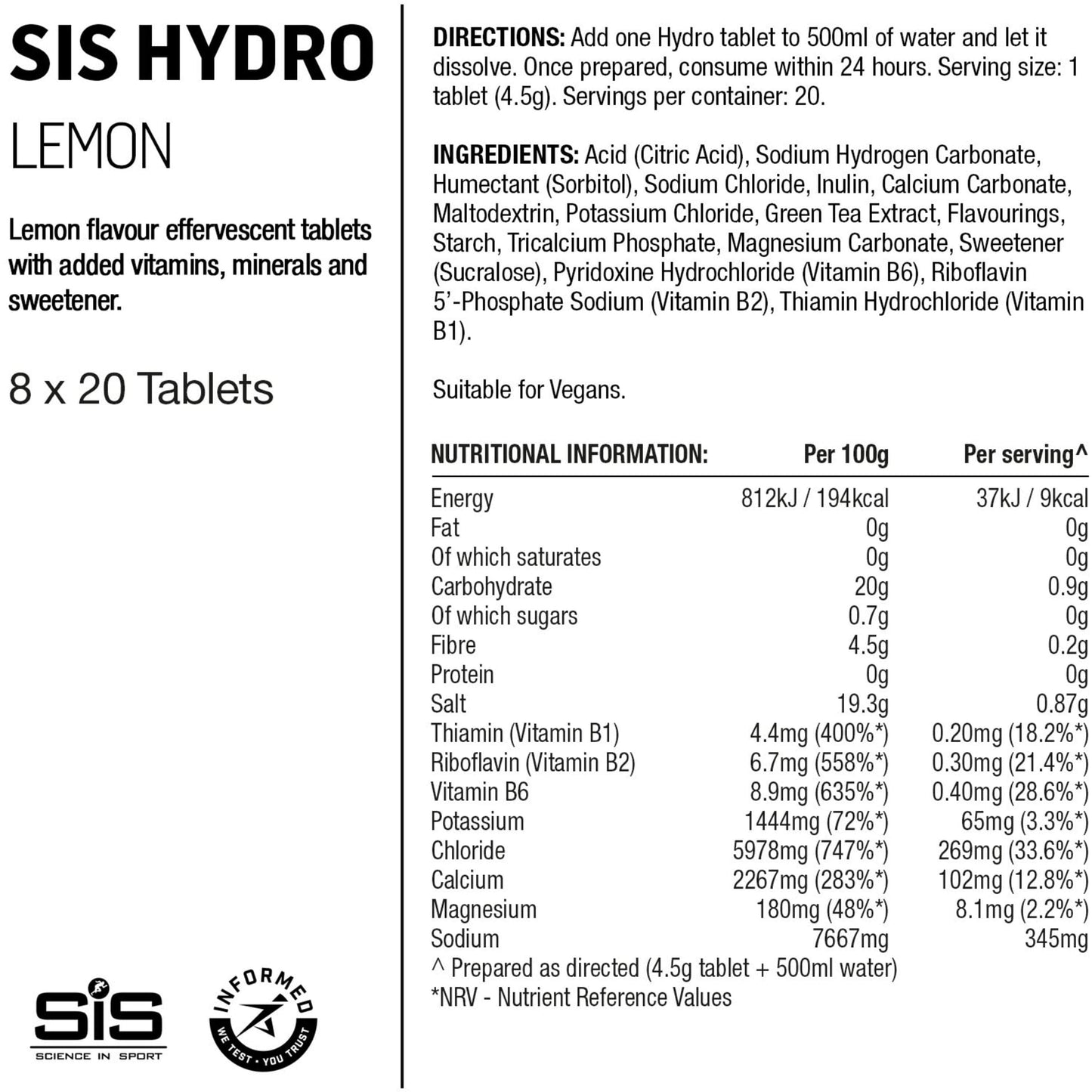SIS BMX Racing SIS Hydro 20 Pack Hydration Tablets