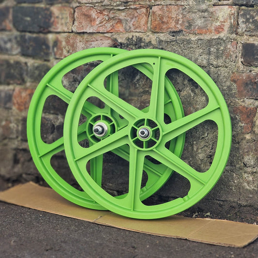 Skyway Old School BMX Green Skyway 6 Spoke Tuff Wheels 20 Inch Pair Front and Rear