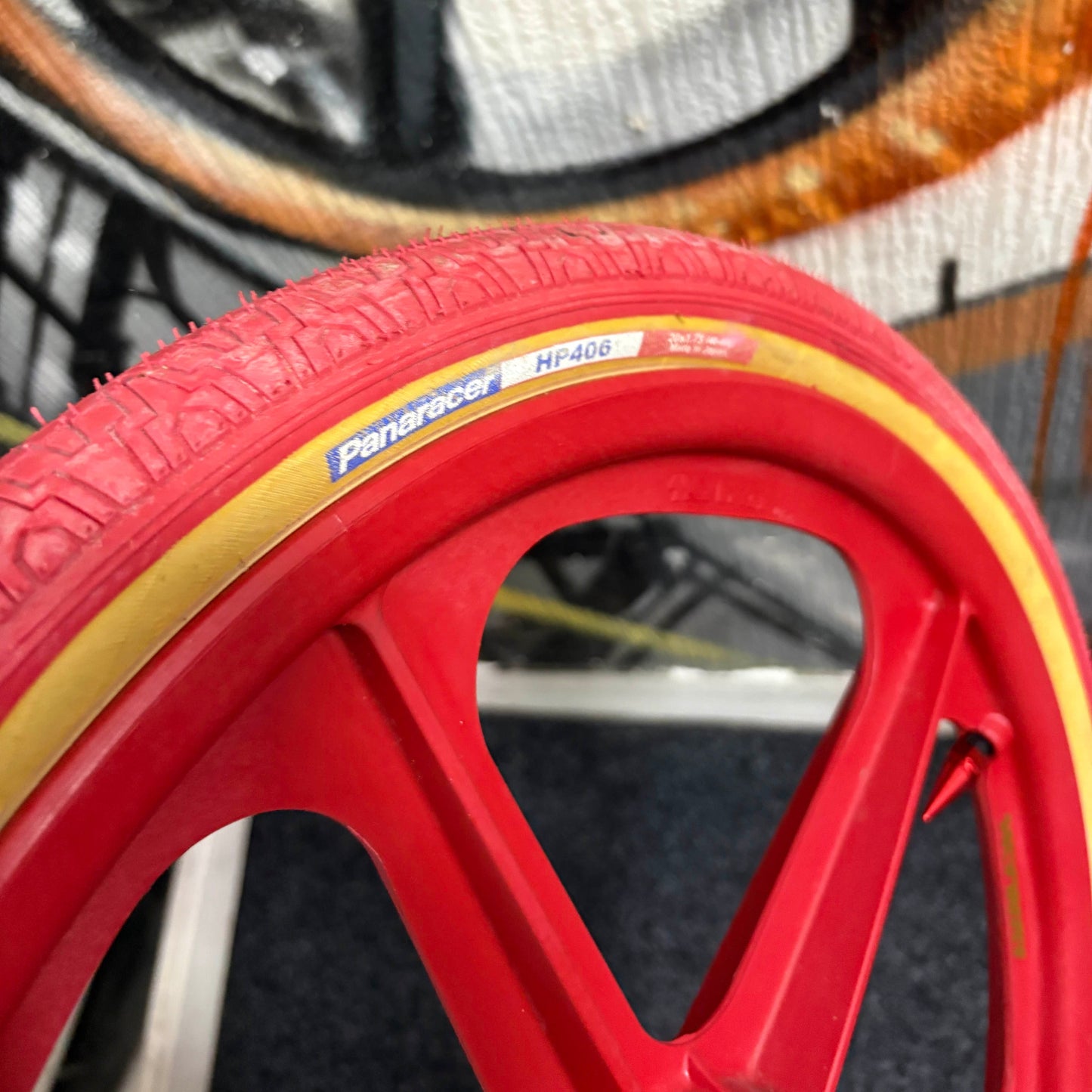 Skyway Old School BMX RED Wheels with RED Tyres Skyway Gold Alloy Flange 60th Tuff Wheels with Panaracer Tyres Used