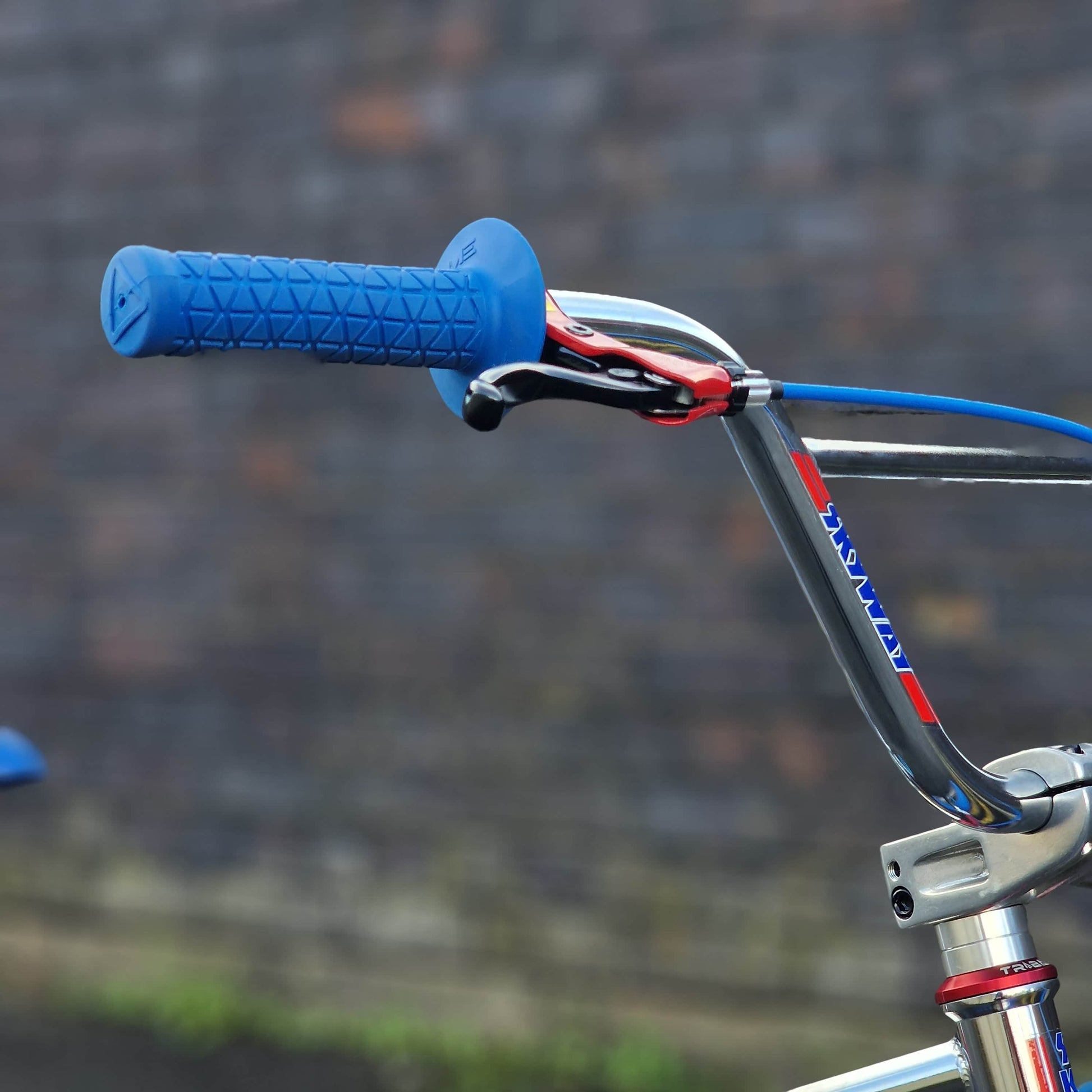 Skyway Old School BMX Bikes Chrome / Blue / Red Skyway T/A Custom 26 Inch Bike White / Blue / Red