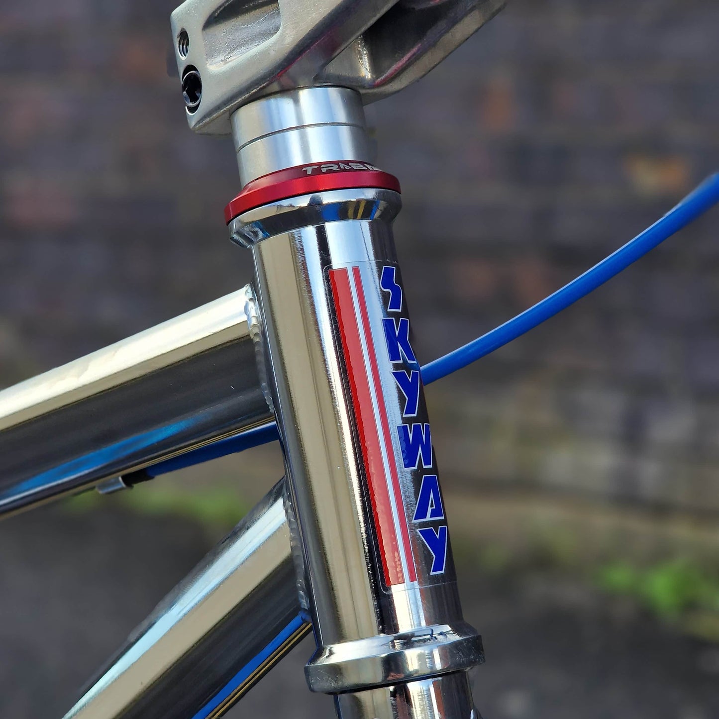 Skyway Old School BMX Bikes Chrome / Blue / Red Skyway T/A Custom 26 Inch Bike White / Blue / Red