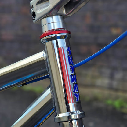 Skyway Old School BMX Bikes Chrome / Blue / Red Skyway T/A Custom 26 Inch Bike White / Blue / Red
