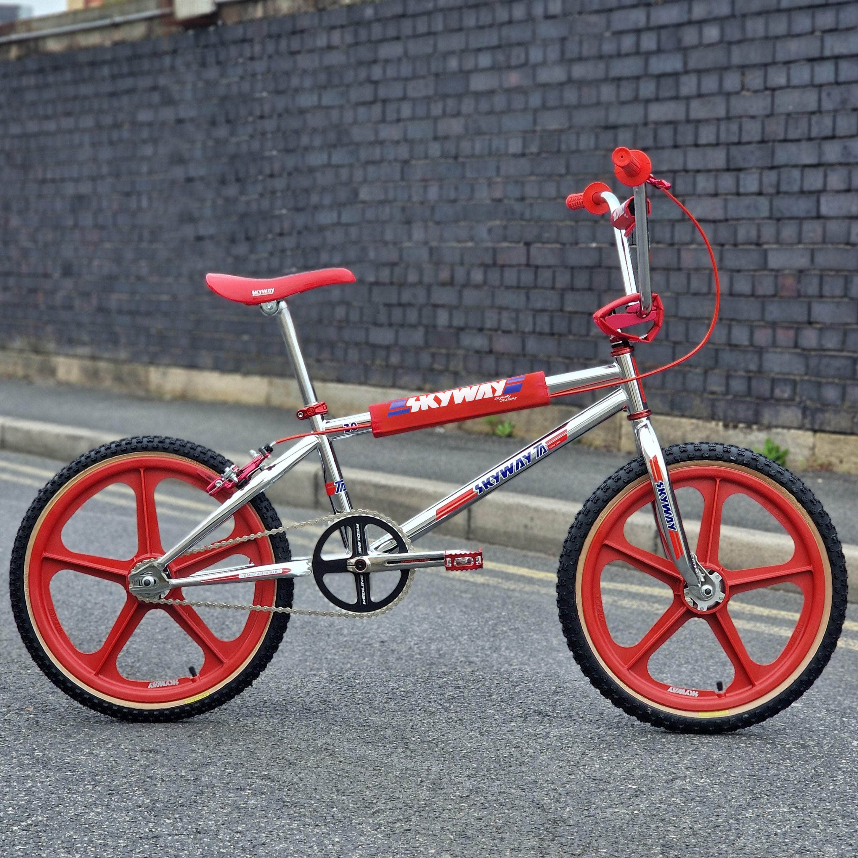 Skyway Old School BMX Bikes Chrome / Red Skyway T/A Pro Replica Bike Chrome / Red