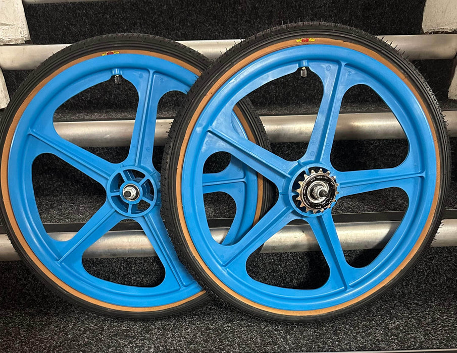 Skyway Old School BMX Aqua / Black Skyway Tuff II BMX Wheels 20 Inch Pair Front and Rear with GT LP-5 Tyres Fitted