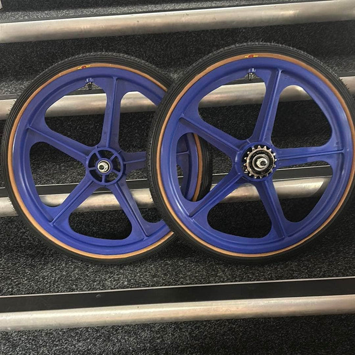 Skyway Old School BMX Blue / Black Skyway Tuff II BMX Wheels 20 Inch Pair Front and Rear with GT LP-5 Tyres Fitted