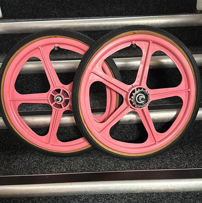 Skyway Old School BMX Pink / Black Skyway Tuff II BMX Wheels 20 Inch Pair Front and Rear with GT LP-5 Tyres Fitted