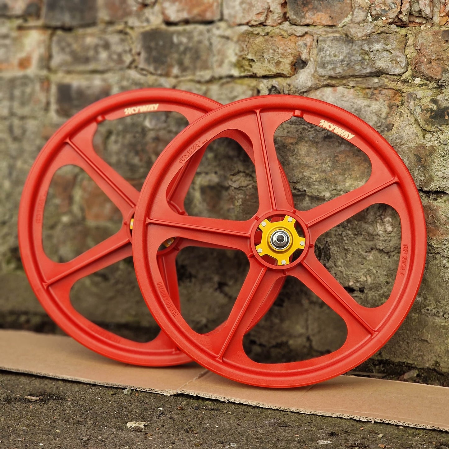 Skyway Old School BMX Skyway Tuff II Mag Gold Alloy Flange Wheels 20 Inch Pair Front and Rear