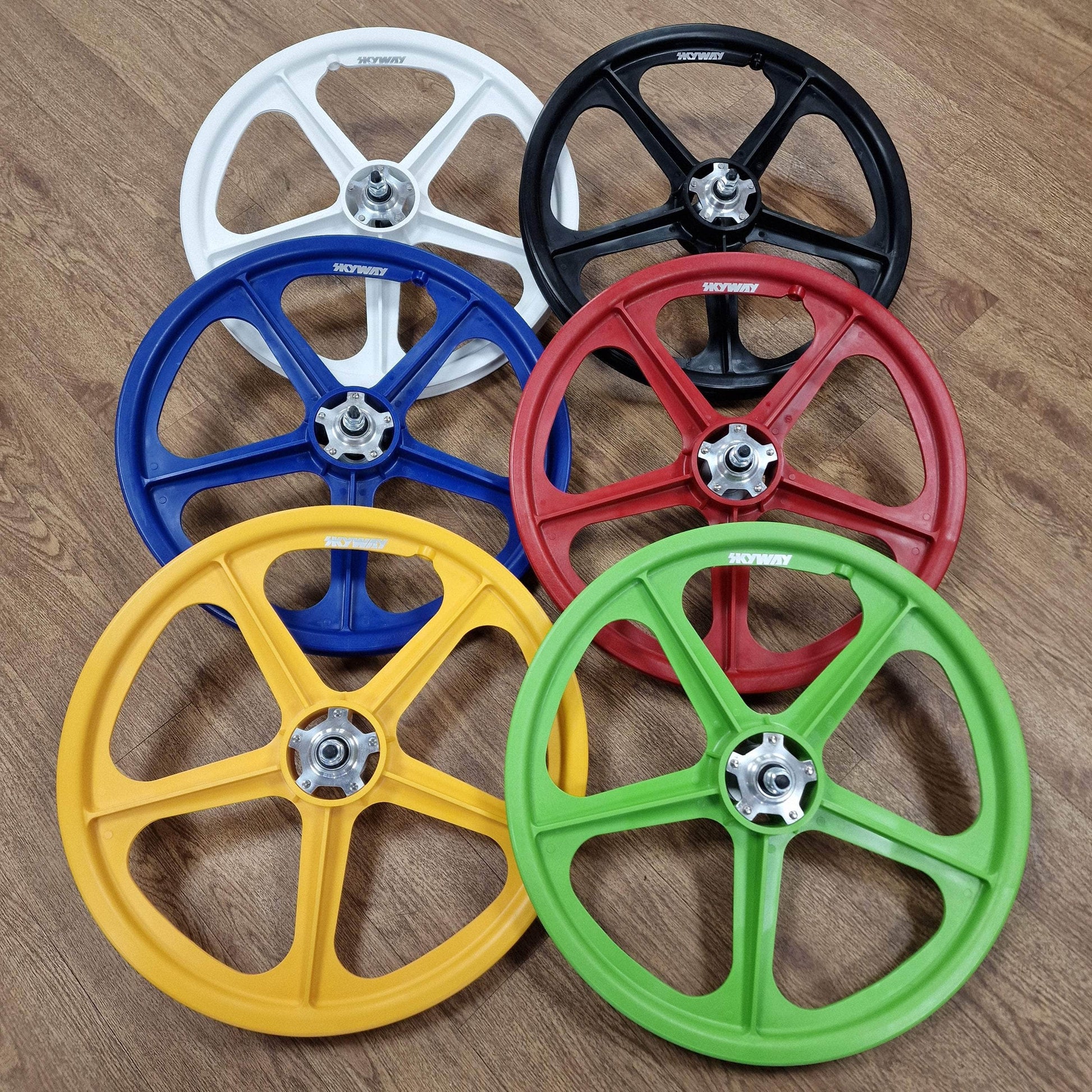 Skyway Tuff II Mag Silver Alloy Flange Wheels 20 Inch Pair Front and Rear