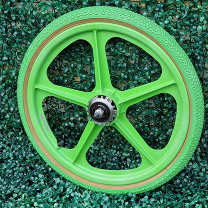 Skyway Old School BMX Skyway Tuff II Sliver Flange Green Wheels With Green Panaracer Tyres Used Survivor