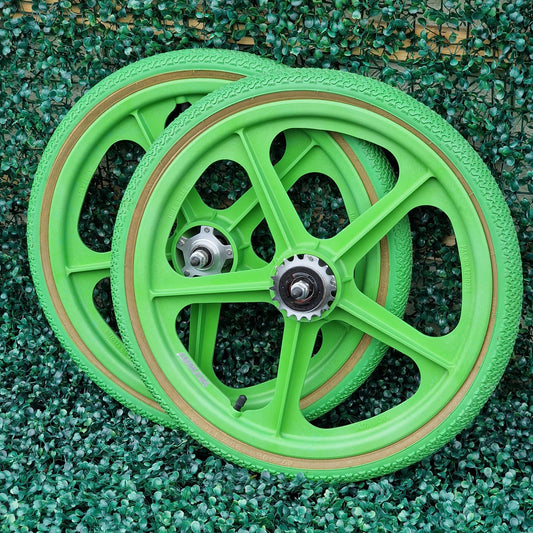 Skyway Old School BMX Skyway Tuff II Sliver Flange Green Wheels With Green Panaracer Tyres Used Survivor