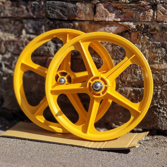 Skyway BMX Parts Yellow Skyway Tuff Wheels Mag 9T Cassette Pair Front and Rear