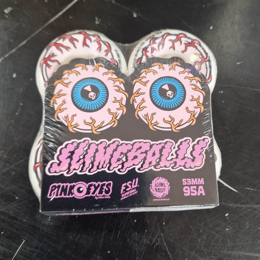 Slime Balls Skateboards 53mm Slime Balls Pink Eyes Vomit Mini 95a White Skateboard Wheels