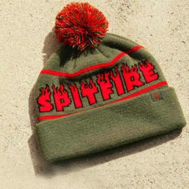 Santa Cruz Clothing & Shoes Olive / Red / Black Spitfire Demonseed Script Pom Beanie Olive / Red / Black