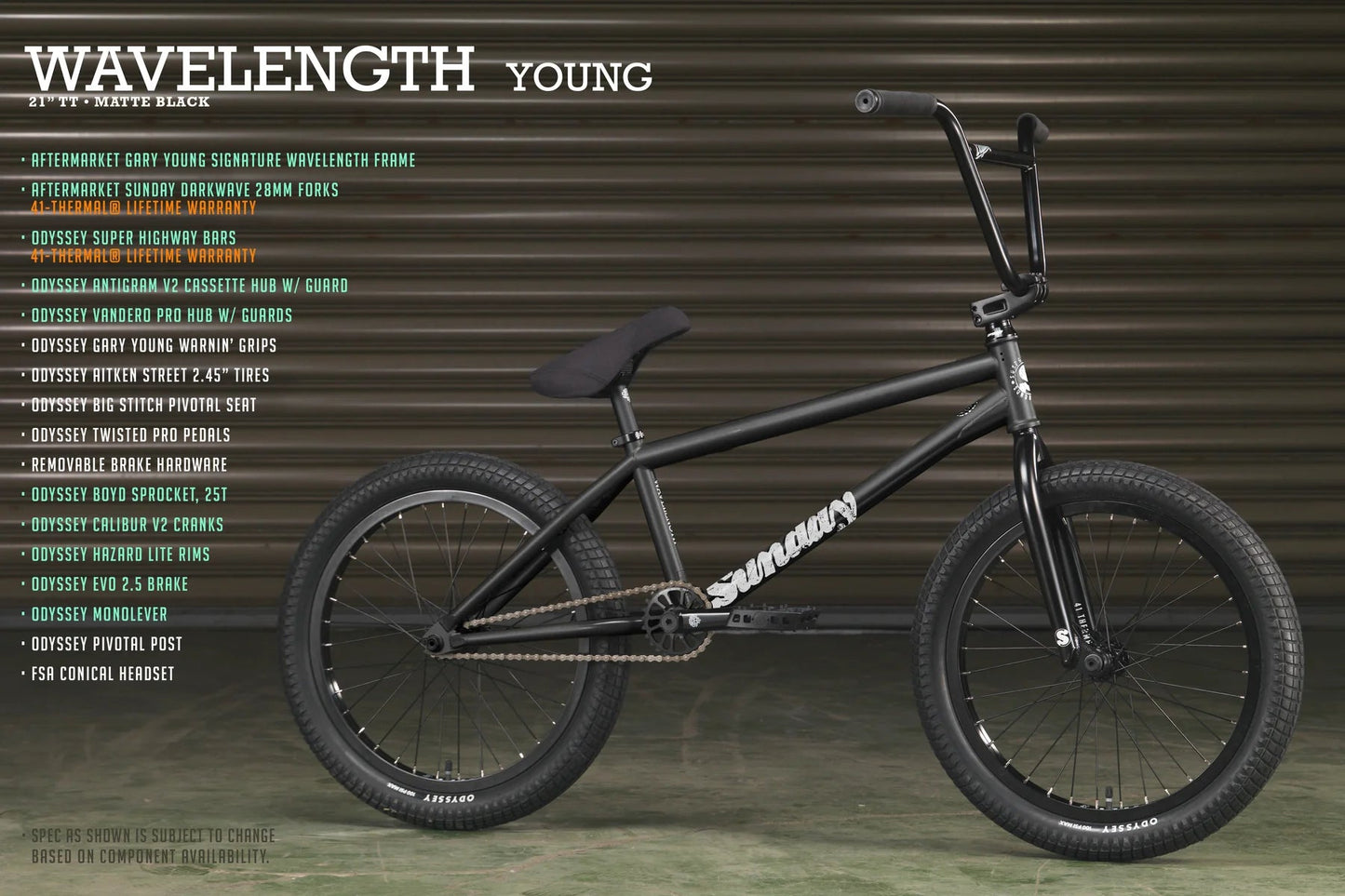 Sunday BMX Bikes Matte Black / 21 Sunday Wavelength 21" TT Bike Young Matte Black