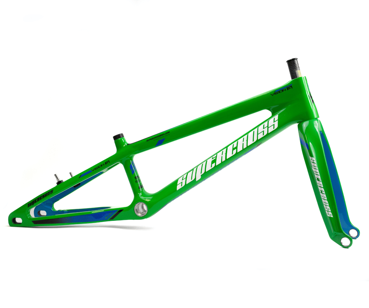 Supercross BMX BMX Racing Pro XL / Neon Green / Cyan Blue Supercross BMX | Vision F1 - Carbon Fiber Racing Chassis