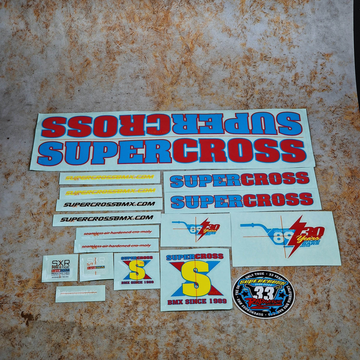 Supercross BMX BMX Parts Cyan / Red Supercross Radaversary SX250 Frame Sticker Set