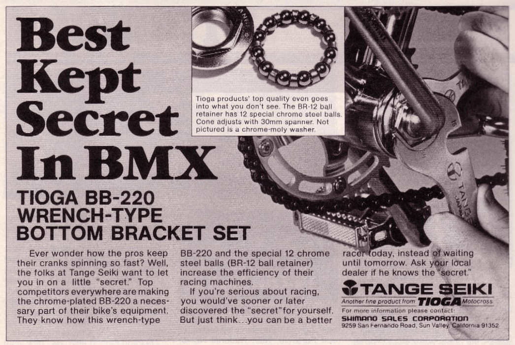 Tange Old School BMX Tange Seiki BB220ST Bottom Bracket For One Piece Cranks Chrome