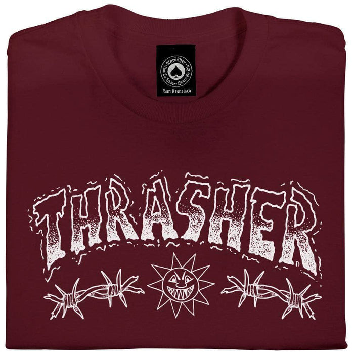 Thrasher Clothing & Shoes Thrasher Barbed Wire Long Sleeve T-Shirt  Maroon