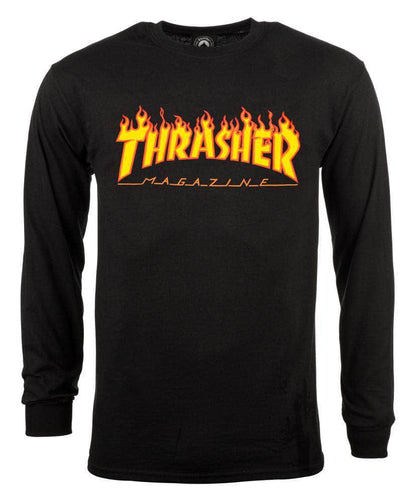 Thrasher Clothing & Shoes Thrasher Flame Logo Long Sleeve T-Shirt Black