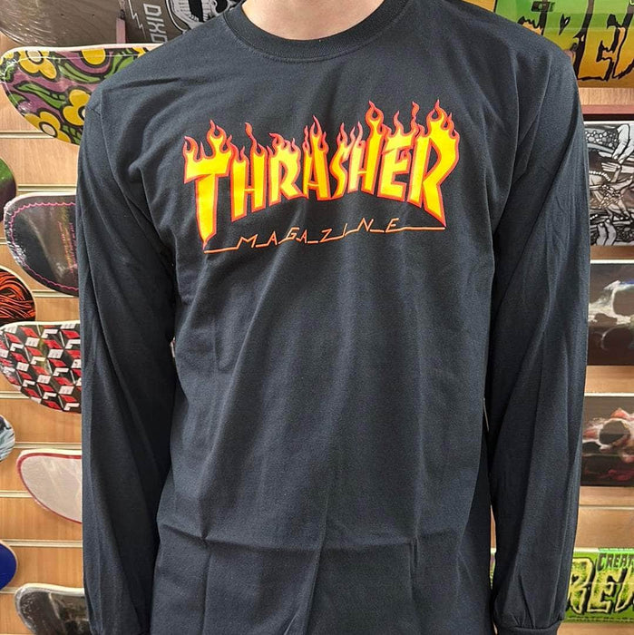 Thrasher Clothing & Shoes Thrasher Flame Logo Long Sleeve T-Shirt Black