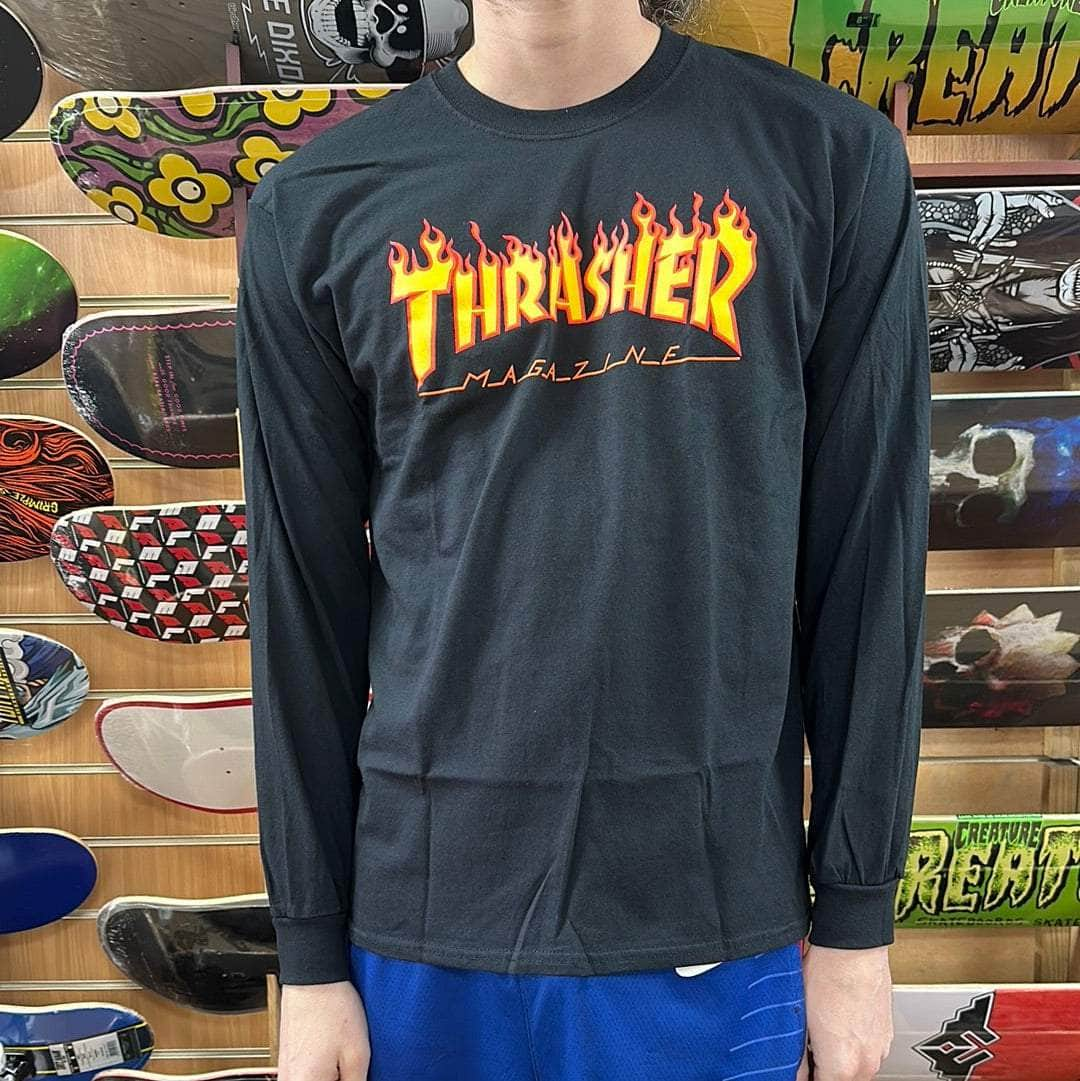 Thrasher Clothing & Shoes Thrasher Flame Logo Long Sleeve T-Shirt Black