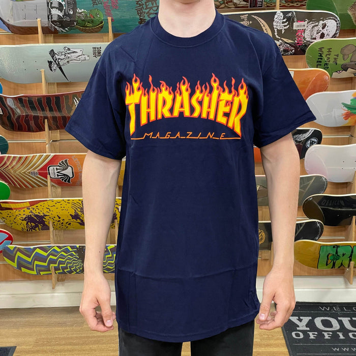 Thrasher Clothing & Shoes Thrasher Flame Logo T-shirt Navy