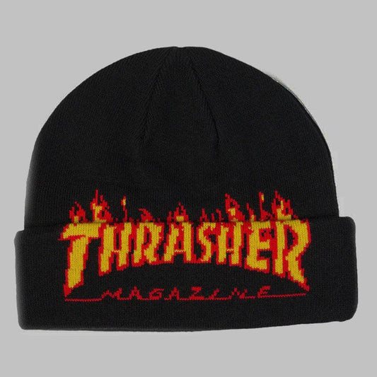 Thrasher Clothing & Shoes Black Thrasher Magazine Flame Fold Beanie Black