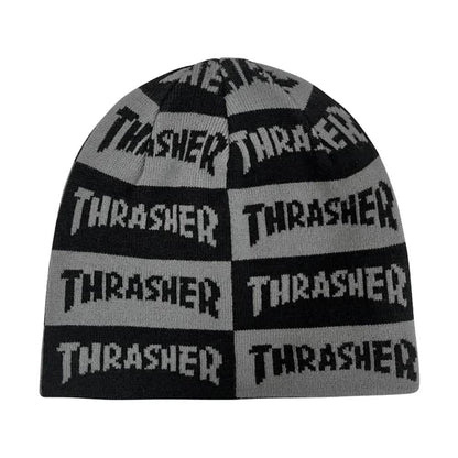 Thrasher Clothing & Shoes Black/Grey Checkered Thrasher Magazine Skully Beanie Checkered