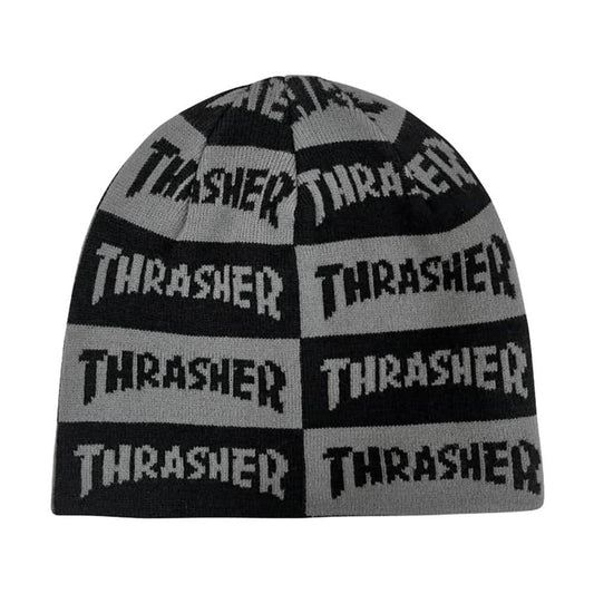 Thrasher Clothing & Shoes Black/Grey Checkered Thrasher Magazine Skully Beanie Checkered