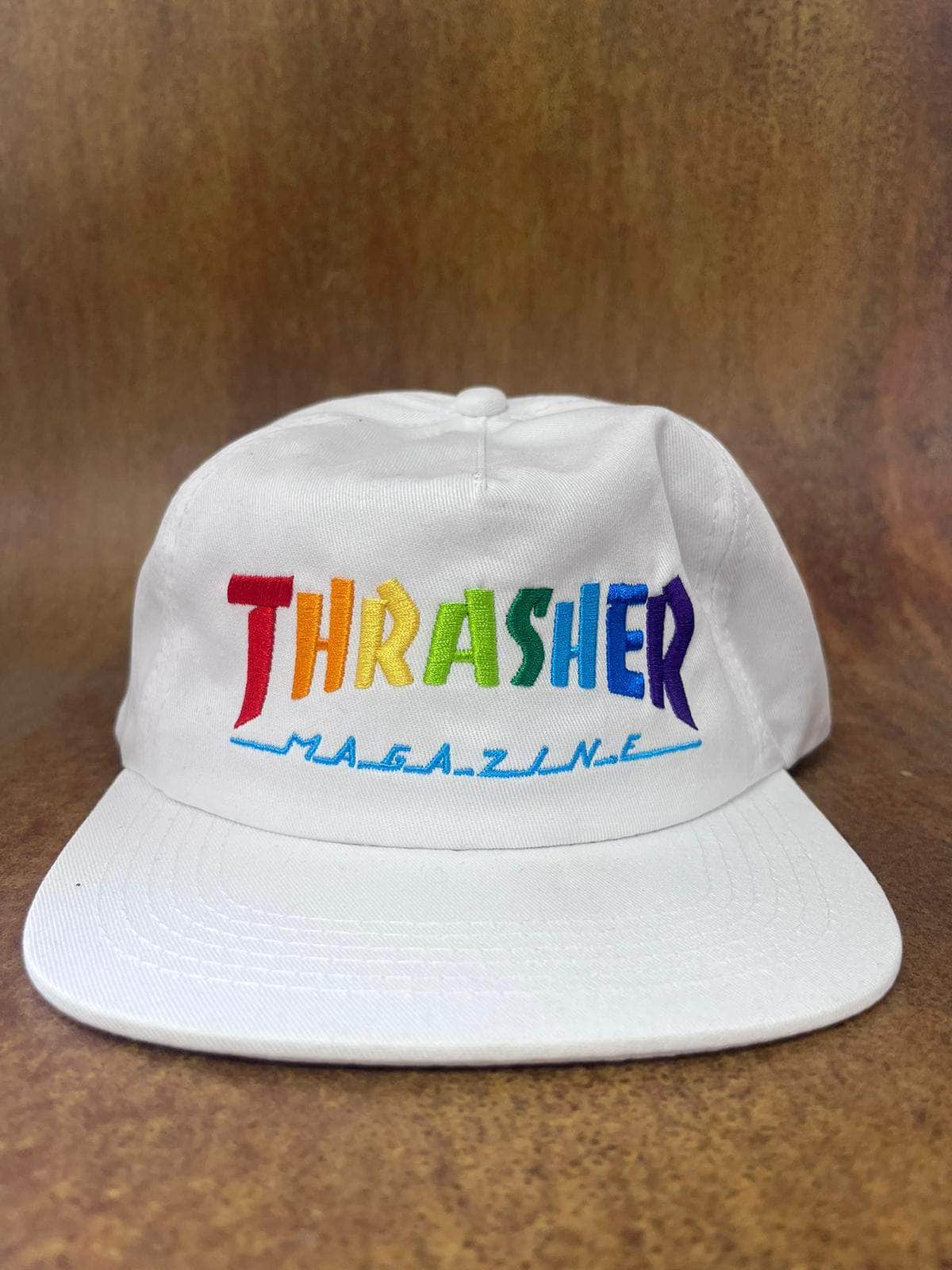 Thrasher Clothing & Shoes White Thrasher Rainbow Mag Snapback Cap White