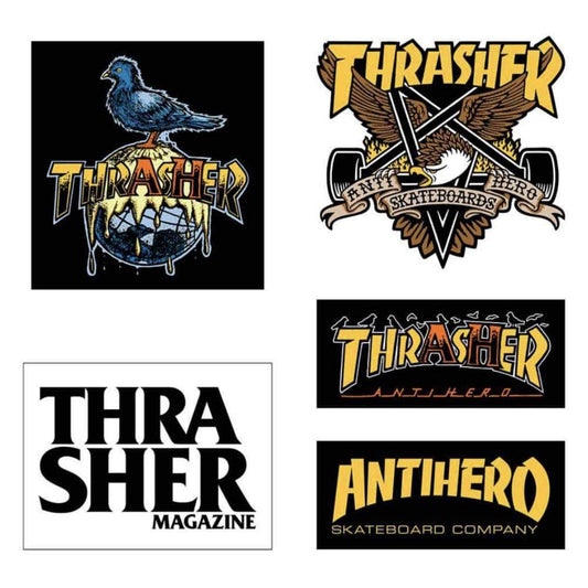 Thrasher Skateboards Thrasher X Anti Hero Stickers 5 Pack