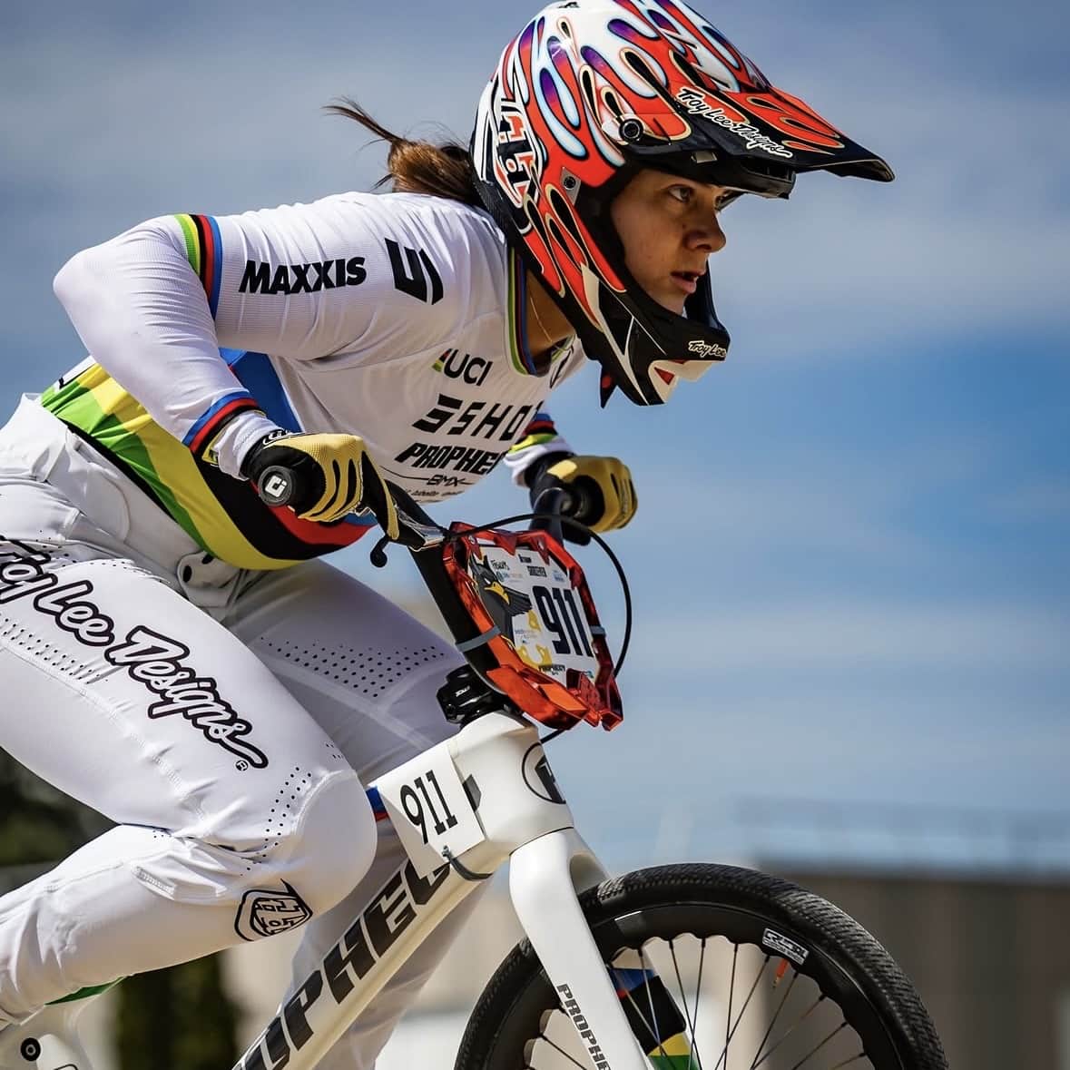 Troy Lee Designs BMX Racing Troy Lee Designs D4 Composite Helmet Overspray White / Red