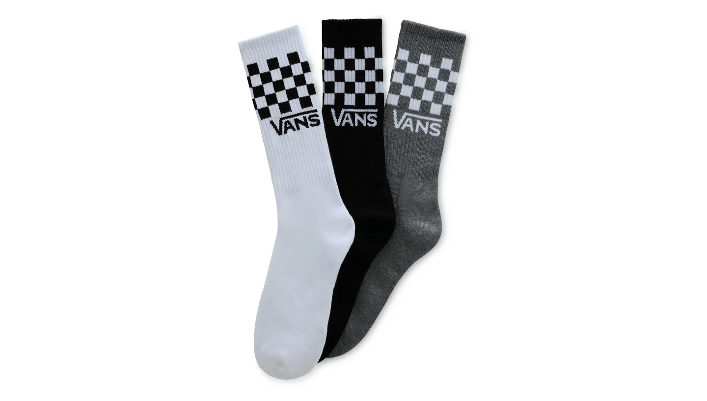 Vans Clothing & Shoes UK 8.5 - 12 Vans Classic Check Crew Socks 3 Pack Black White Grey